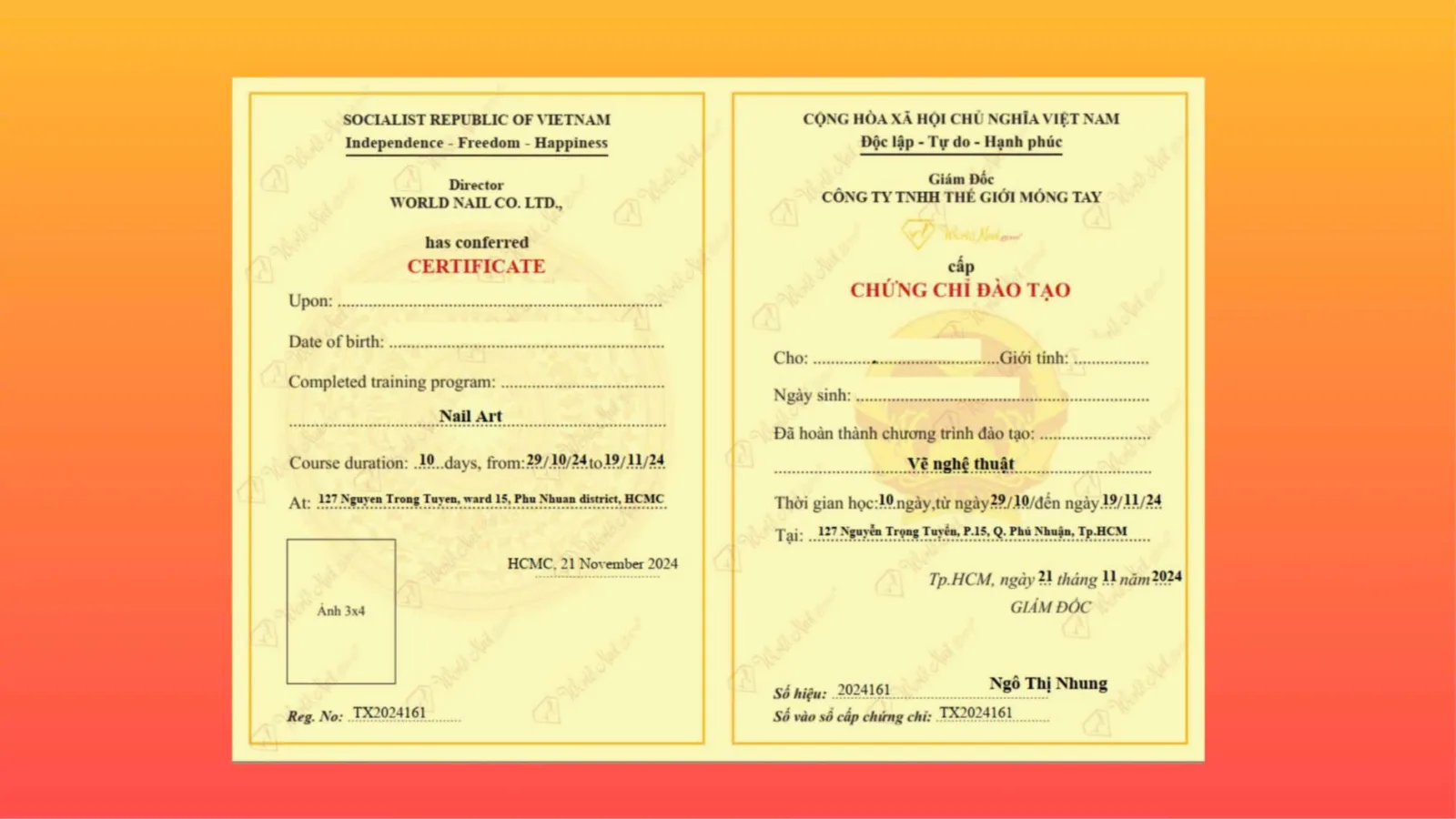 Chứng chỉ đào tạo khóa nail salon chuyen nghiệp tại World Nail Alpha