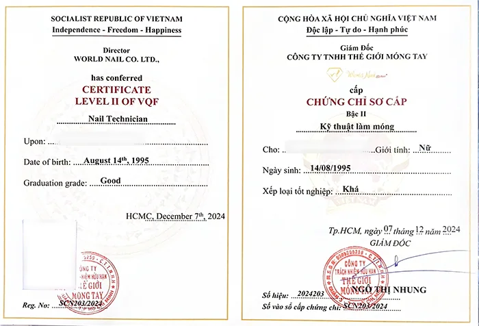 Chứng chỉ được cấp sau khi hoàn thành khóa học 