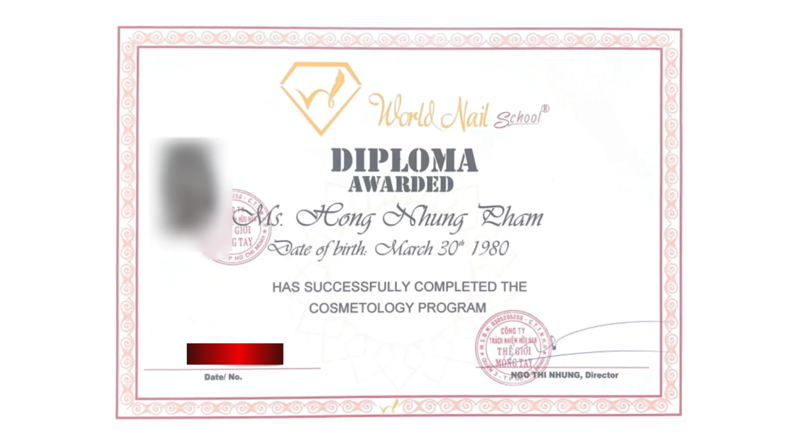 Chứng chỉ sau khi hoàn thành khóa học nail đi nước ngoài tại World Nail Alpha